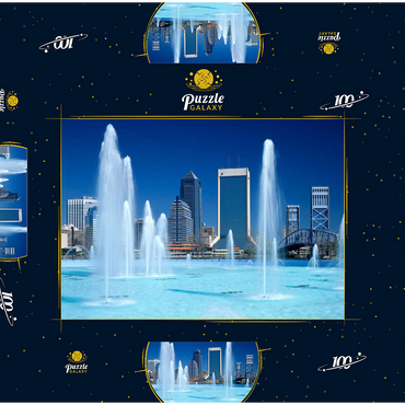 Springbrunnen am Riverwalk und Skyline, Jacksonville, Florida, USA 100 Puzzle Schachtel 3D Modell