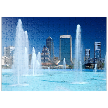 puzzleplate Springbrunnen am Riverwalk und Skyline, Jacksonville, Florida, USA 200 Puzzle