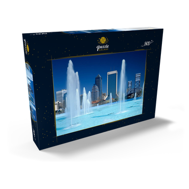 Springbrunnen am Riverwalk und Skyline, Jacksonville, Florida, USA 500 Puzzle Schachtel Ansicht2