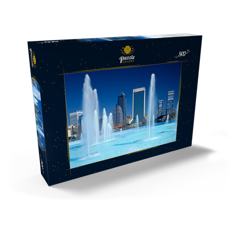 Springbrunnen am Riverwalk und Skyline, Jacksonville, Florida, USA 500 Puzzle Schachtel Ansicht2