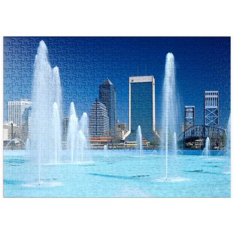 puzzleplate Springbrunnen am Riverwalk und Skyline, Jacksonville, Florida, USA 500 Puzzle