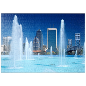 Darstellung des Puzzle Motivs Springbrunnen am Riverwalk und Skyline, Jacksonville, Florida, USA - Puzzleteile: 500