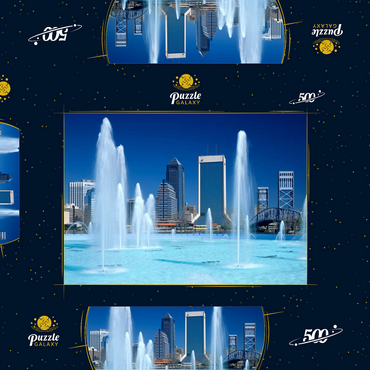 Springbrunnen am Riverwalk und Skyline, Jacksonville, Florida, USA 500 Puzzle Schachtel 3D Modell