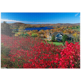 Darstellung des Puzzle-Motivs Herbststimmung am Lake Waramaug mit schönem Landhaus, Indian Summer, Connecticut, USA – Puzzleteile: 1000