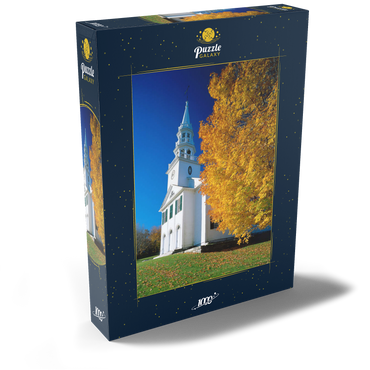 Kirche mit Ahornbaum in Warren, Connecticut, USA 1000 Puzzle Schachtel Ansicht2