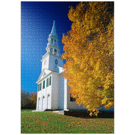 Darstellung des Puzzle-Motivs Kirche mit Ahornbaum in Warren, Connecticut, USA – Puzzleteile: 1000