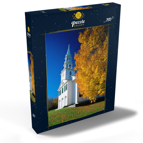 Kirche mit Ahornbaum in Warren, Connecticut, USA 200 Puzzle Schachtel Ansicht2