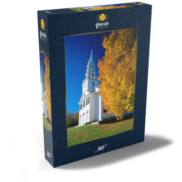 Kirche mit Ahornbaum in Warren, Connecticut, USA 500 Puzzle Schachtel Ansicht2