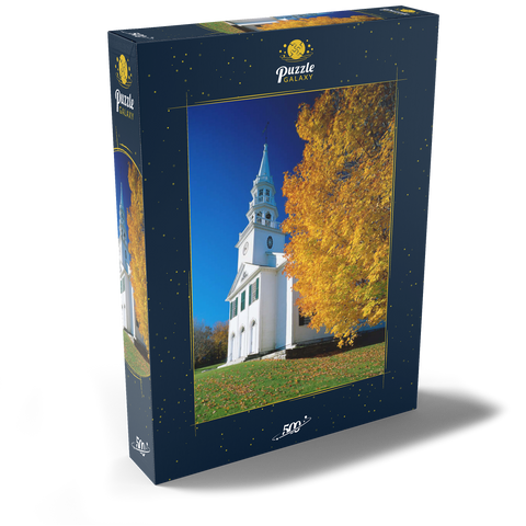 Kirche mit Ahornbaum in Warren, Connecticut, USA 500 Puzzle Schachtel Ansicht2