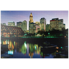 Darstellung des Puzzle-Motivs Yachthafen mir der Skyline von Boston, Massachusetts, USA – Puzzleteile: 1000