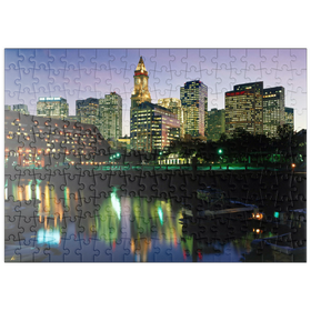 Darstellung des Puzzle-Motivs Yachthafen mir der Skyline von Boston, Massachusetts, USA – Puzzleteile: 200