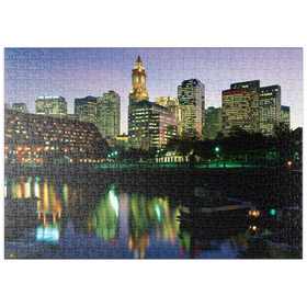 Darstellung des Puzzle-Motivs Yachthafen mir der Skyline von Boston, Massachusetts, USA – Puzzleteile: 500