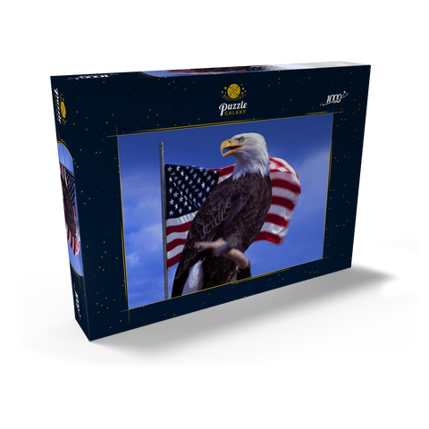 Weißkopfseeadler (Haliaeetus leucocephalus) vor Amerikanischer Flagge, USA 1000 Puzzle Schachtel Ansicht2