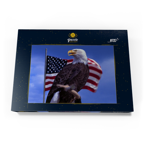 Weißkopfseeadler (Haliaeetus leucocephalus) vor Amerikanischer Flagge, USA 1000 Puzzle Schachtel Ansicht3