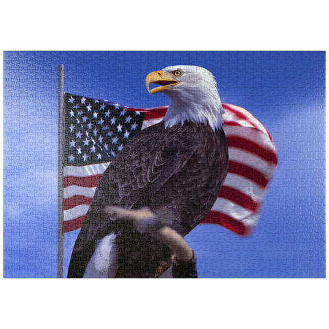 puzzleplate Weißkopfseeadler (Haliaeetus leucocephalus) vor Amerikanischer Flagge, USA 1000 Puzzle