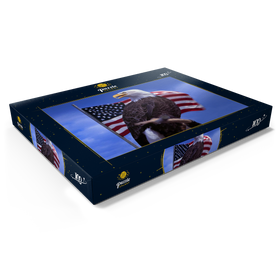 Darstellung des Puzzle Motivs Weißkopfseeadler vor Amerikanischer Flagge, USA - Puzzleteile: 100
