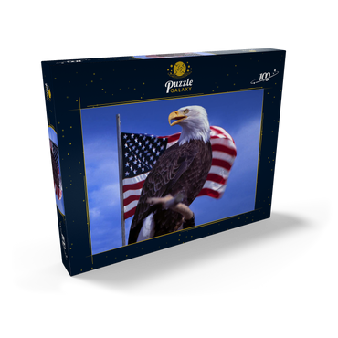 Weißkopfseeadler (Haliaeetus leucocephalus) vor Amerikanischer Flagge, USA 100 Puzzle Schachtel Ansicht2