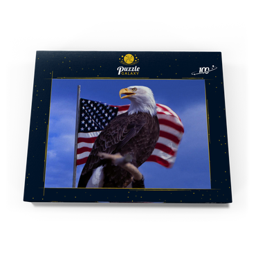 Weißkopfseeadler (Haliaeetus leucocephalus) vor Amerikanischer Flagge, USA 100 Puzzle Schachtel Ansicht3