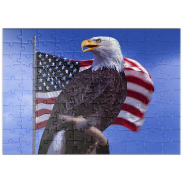 puzzleplate Weißkopfseeadler (Haliaeetus leucocephalus) vor Amerikanischer Flagge, USA 100 Puzzle