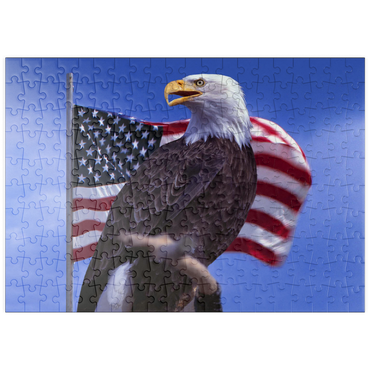 puzzleplate Weißkopfseeadler (Haliaeetus leucocephalus) vor Amerikanischer Flagge, USA 200 Puzzle