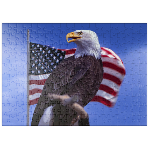 puzzleplate Weißkopfseeadler (Haliaeetus leucocephalus) vor Amerikanischer Flagge, USA 200 Puzzle