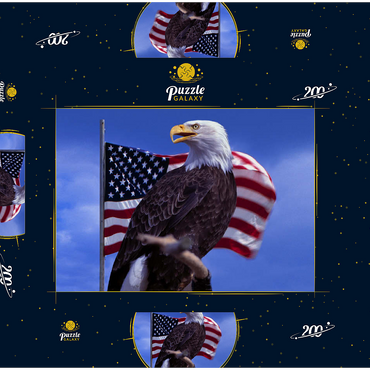 Weißkopfseeadler (Haliaeetus leucocephalus) vor Amerikanischer Flagge, USA 200 Puzzle Schachtel 3D Modell