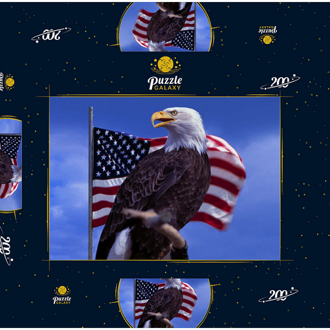 Weißkopfseeadler (Haliaeetus leucocephalus) vor Amerikanischer Flagge, USA 200 Puzzle Schachtel 3D Modell