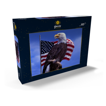 Weißkopfseeadler (Haliaeetus leucocephalus) vor Amerikanischer Flagge, USA 500 Puzzle Schachtel Ansicht2