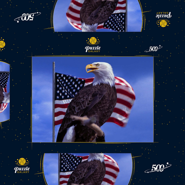 Weißkopfseeadler (Haliaeetus leucocephalus) vor Amerikanischer Flagge, USA 500 Puzzle Schachtel 3D Modell