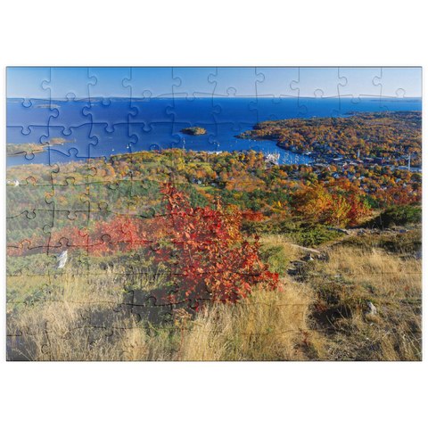 puzzleplate Stadtübersicht und Yachthafen von Camden, Maine, USA 100 Puzzle