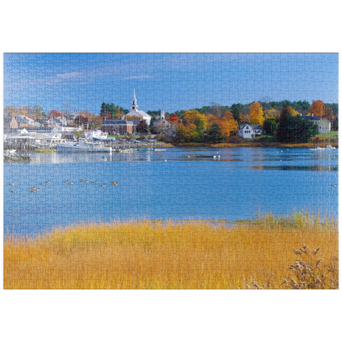 puzzleplate Stadtübersicht und Yachthafen von Damariscotta, Maine, USA 1000 Puzzle