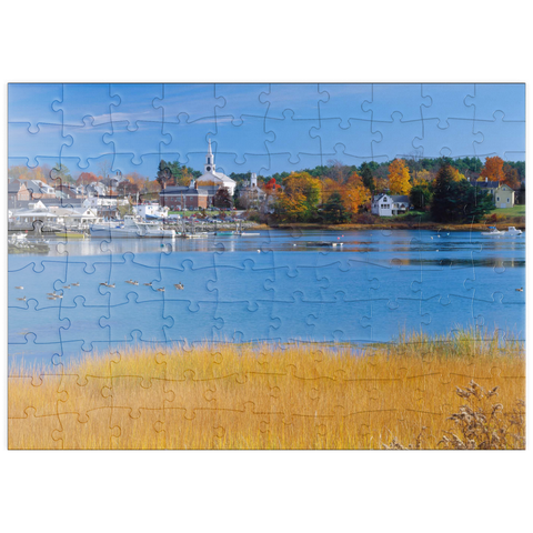 puzzleplate Stadtübersicht und Yachthafen von Damariscotta, Maine, USA 100 Puzzle