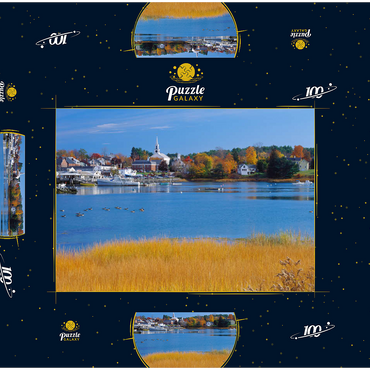 Stadtübersicht und Yachthafen von Damariscotta, Maine, USA 100 Puzzle Schachtel 3D Modell