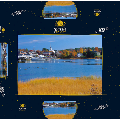 Stadtübersicht und Yachthafen von Damariscotta, Maine, USA 100 Puzzle Schachtel 3D Modell