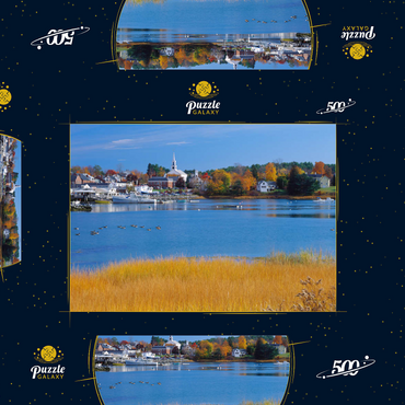 Stadtübersicht und Yachthafen von Damariscotta, Maine, USA 500 Puzzle Schachtel 3D Modell