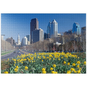Darstellung des Puzzle-Motivs Benjamin Franklin Parkway mit Skline und City Hall, Philadelphia, Pennsylvania, USA – Puzzleteile: 1000