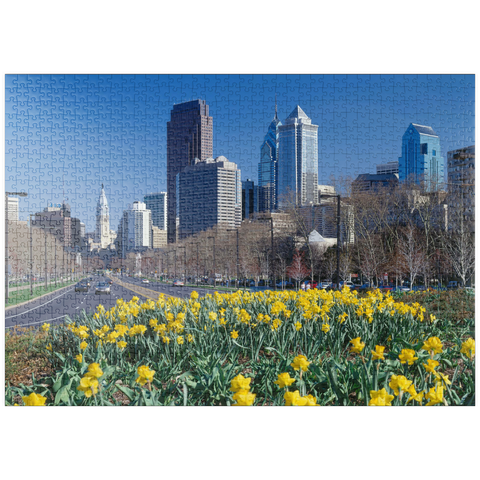 puzzleplate Benjamin Franklin Parkway mit Skline und City Hall, Philadelphia, Pennsylvania, USA 1000 Puzzle