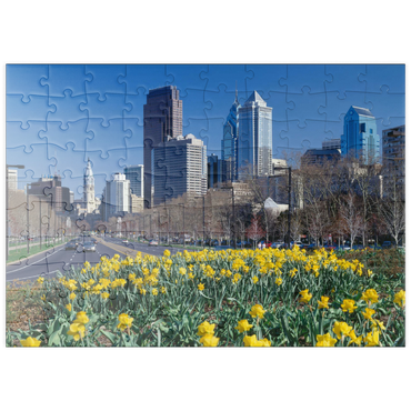 puzzleplate Benjamin Franklin Parkway mit Skline und City Hall, Philadelphia, Pennsylvania, USA 100 Puzzle