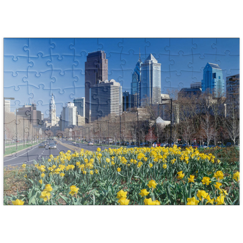 puzzleplate Benjamin Franklin Parkway mit Skline und City Hall, Philadelphia, Pennsylvania, USA 100 Puzzle