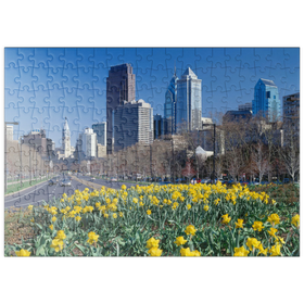 Darstellung des Puzzle-Motivs Benjamin Franklin Parkway mit Skline und City Hall, Philadelphia, Pennsylvania, USA – Puzzleteile: 200