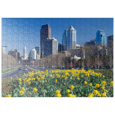 puzzleplate Benjamin Franklin Parkway mit Skline und City Hall, Philadelphia, Pennsylvania, USA 200 Puzzle