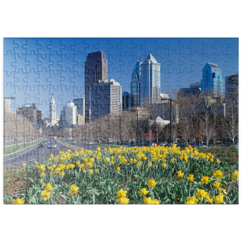 puzzleplate Benjamin Franklin Parkway mit Skline und City Hall, Philadelphia, Pennsylvania, USA 200 Puzzle