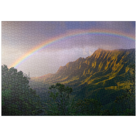 Darstellung des Puzzle Motivs Regenbogen über der Na Pali Küste, Insel Kauai, Hawaii, USA - Puzzleteile: 1000