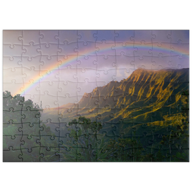 Darstellung des Puzzle Motivs Regenbogen über der Na Pali Küste, Insel Kauai, Hawaii, USA - Puzzleteile: 100