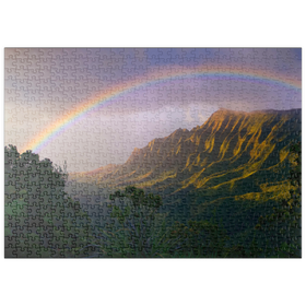 Darstellung des Puzzle Motivs Regenbogen über der Na Pali Küste, Insel Kauai, Hawaii, USA - Puzzleteile: 500