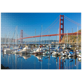 Darstellung des Puzzle-Motivs Golden Gate Bridge mit Yachthafen, San Francisco, Kalifornien, USA – Puzzleteile: 1000
