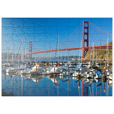 puzzleplate Golden Gate Bridge mit Yachthafen, San Francisco, Kalifornien, USA 100 Puzzle