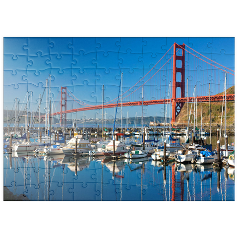 puzzleplate Golden Gate Bridge mit Yachthafen, San Francisco, Kalifornien, USA 100 Puzzle
