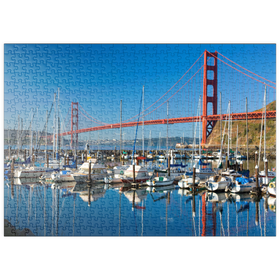 Darstellung des Puzzle Motivs Golden Gate Bridge mit Yachthafen, San Francisco, Kalifornien, USA - Puzzleteile: 500