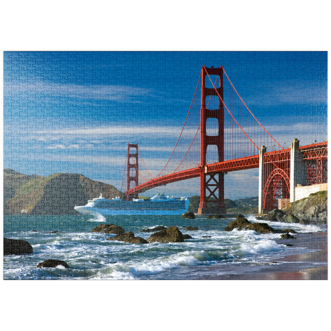 puzzleplate San Francisco Bay mit Kreuzfahrtschiff und Golden Gate Bridge, San Francisco, Kalifornien, USA 1000 Puzzle